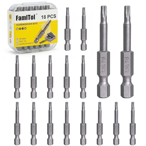 T15 Torx Bit Set, 18 PCS, 2 Inch | S2 Steel, High Torque Star Impact Driver, 1/4" Hex Shank Magnetic, Precision Electronics, Appliance Repair, Automotive Trim - size: T15-18pcs