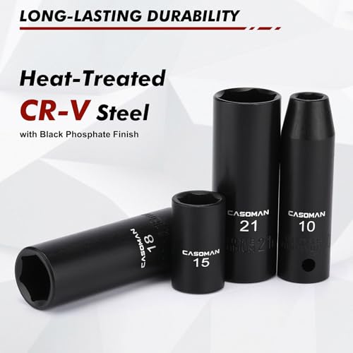 CASOMAN 36-Piece 1/2” Drive Metric Deep and Shallow Impact Socket Set, 6-Point, CR-V, for Auto Repair, with Portable Case, Rugged Construction - size: 1/2"Dr. Metric
