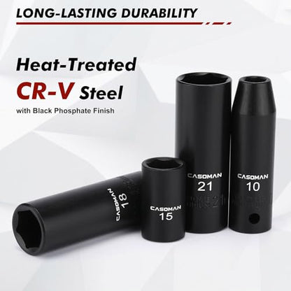 CASOMAN 36-Piece 1/2” Drive Metric Deep and Shallow Impact Socket Set, 6-Point, CR-V, for Auto Repair, with Portable Case, Rugged Construction - size: 1/2"Dr. Metric