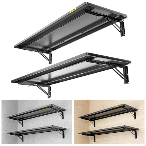 Aecxm 2pack-1.3x4ft Adjustable Rail Type Folding Storage Rack Shelf, Suitable for Garage, Storage Room, kitchens Wall Shelf Garage Storage Rack Floating Shelves, Wall Mounted Folding Table(2pcs-Black) - color: Black, size: 1.3x4ft-2pack