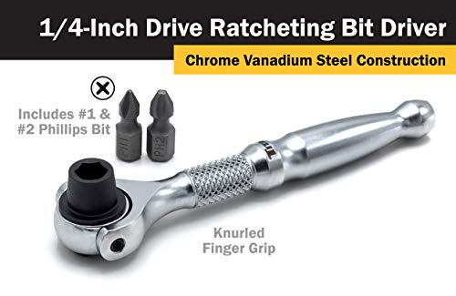 Titan 11318 1/4-Inch Drive x 4-Inch 90-Tooth Swivel Head Micro Ratcheting Bit Driver - Silver - style: Swivel Head - Silver