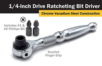 Titan 11318 1/4-Inch Drive x 4-Inch 90-Tooth Swivel Head Micro Ratcheting Bit Driver - Silver - style: Swivel Head - Silver