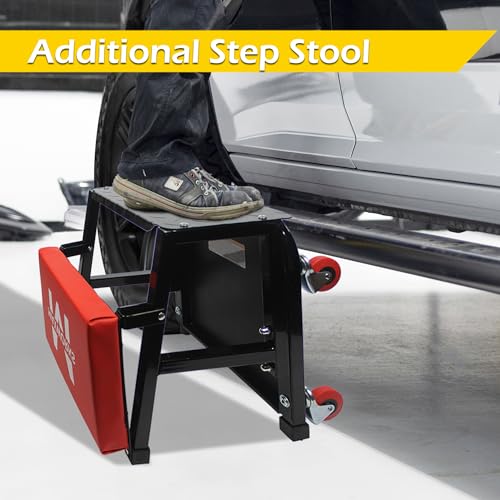 MaxWorks 50880 Garage Creeper Seat and Stool Combo, Workshop Seat with 300 Lbs Capacity, Mechanics Stool with Wheels