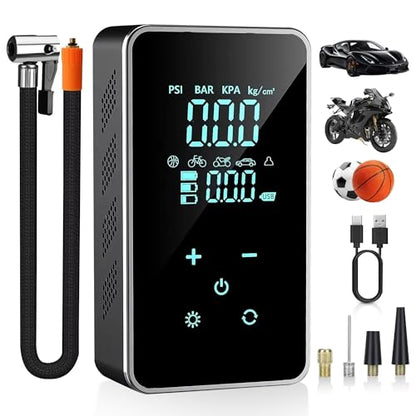 OAF Portable Tire Inflator Air Compressor – Cordless 150 PSI Digital Car Tire Pump with Auto Shut-Off, LED Light & Nozzles for Car, Motorcycle, Bike, Balls & Inflatables