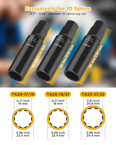 10 Spline Lug Nut Key, Thicker Wall 10 Point Wheel Lock Socket Set | CR-MO Wheel Lugnut Removal Tool for Aftermarket Locking Lug Nuts, Compatible with Bimecc Lug Nuts - style: 3 Piece Set