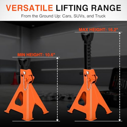 Nilight 2 Ton Jack Stands, Double Locking Heavy Duty Steel 4,400 lbs Capacity, Adjustable 10.6"-16.2" Height for SUV Sedan Pickup Light Truck, 2 Pack - size: 2T
