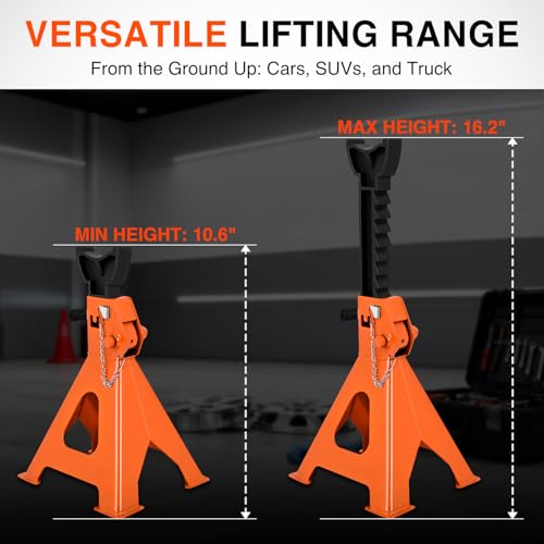 Nilight 2 Ton Jack Stands, Double Locking Heavy Duty Steel 4,400 lbs Capacity, Adjustable 10.6"-16.2" Height for SUV Sedan Pickup Light Truck, 2 Pack - size: 2T