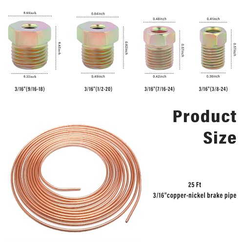 3/16 Brake Line Kit with 16 Brake Line Fittings and Tubing Bender,Double & Single Brake Line Flaring Tool Kit Car Accessories Fits for Most Hydraulic Braking Systems