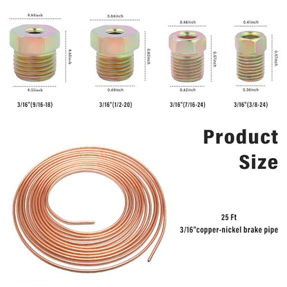 3/16 Brake Line Kit with 16 Brake Line Fittings and Tubing Bender,Double & Single Brake Line Flaring Tool Kit Car Accessories Fits for Most Hydraulic Braking Systems
