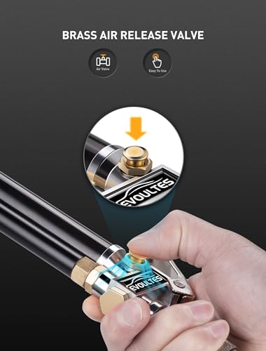Tire Inflator with Pressure Gauge, 16.5" Dual Head Air Chuck, 10-120 PSI | 10-120 PSI Pressure Range, 16.5" Extended Dual Head Chuck, Heavy Duty Design, Fits Cars, RVs, Trucks & Air Compressors