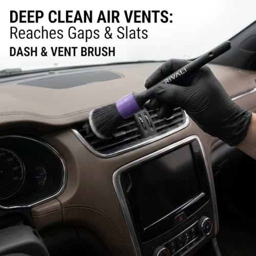 Rivali Car Care Premium 5-Piece Interior Detailing Brush Set - Ultra Soft Scratch-Free Brushes for Leather, Alcantara, Dashboards, Air Vents & Screens - Professional Car Interior Cleaning Kit