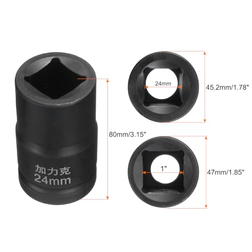 HARFINGTON 4 Point Square Socket 1" Drive by 24mm Metric Square Impact Socket 40CR Blackening Standard Wheel Sockets Pneumatic Socket Tool for Auto Repair Mechanical Maintenance Home Use - size: 24mm