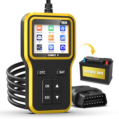 OBD2 Scanner & Battery Tester, Car Diagnostic Tool for Check Engine Light | Read and Clear Error Codes, Check Emission Readiness and Test Battery Status on OBD2 Vehicles Manufactured Since 1996（yellow） - color: yellow