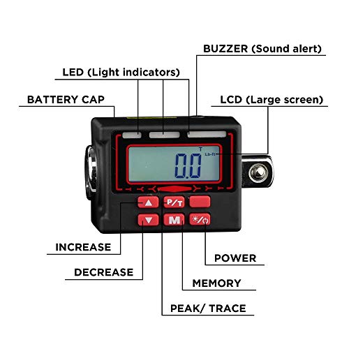 K553 Digital Torque Adapter, 1/2-Inch 12 to 250 ft·lbs, Buzzer/LED Flash Notification, Dual Direction - size: 12-250 ft·lbs