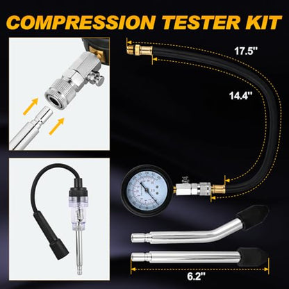 Nilight Compression Tester with Spark Plug Tester, 9PCS Petrol Gas Engine Cylinder Pressure Gauge 0-300 PSI Automotive Tool Set for Cars Trucks Motorcycles - color: 9pcs