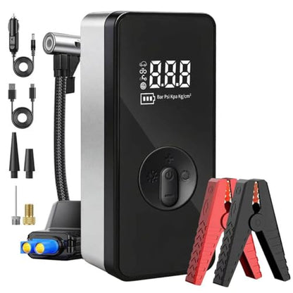 Jump Starter with Air Compressor,14.8V 8000A Peak Portable Car Battery Jump Starter Jump Box,150PSI Car Air Pump Tire Inflator Battery Charger with LED Light, LCD Display
