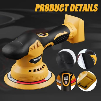 Car Detailing and Polishing Compatible with Dewalt 20V Battery, 5500 RPM Dual-Action Polisher with 8 Variable Speeds -Battery Not Included - color: Yellow