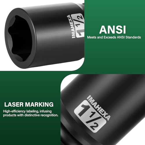 1" Drive Shallow Impact Socket,1-1/2 Inch SAE Jumbo Socket,CR-MO 6 Point for Easy Removal of Large Axle Nut（SAE) - size: 1 Inch Shallow 1-1/2", style: 1"Drive Shallow Impact Socket