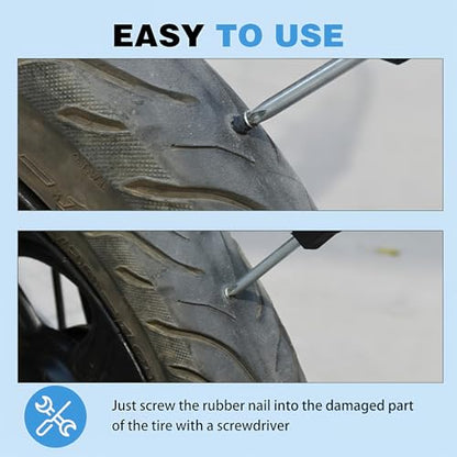 100 Pcs Tire Repair Rubber Nail Kit, 2 Sizes Vacuum Tire Plugs Kits Rubber Repair Screws for Cars Trucks Motorcycles, Emergency Flat Self Service for ATV SUV (50)