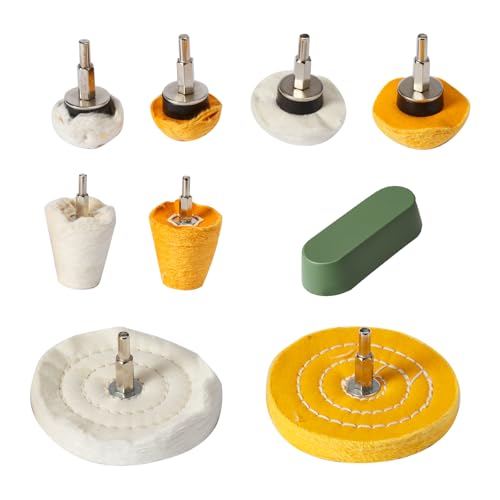 Drill Buffing Wheel Kits 9pcs, Polishing Wheel with Green Compound, High Density Polisher Buffing Wheels for Metal, Jewelry, Car, Aluminum, DIY Buffing & Finishing - size: 9PCS