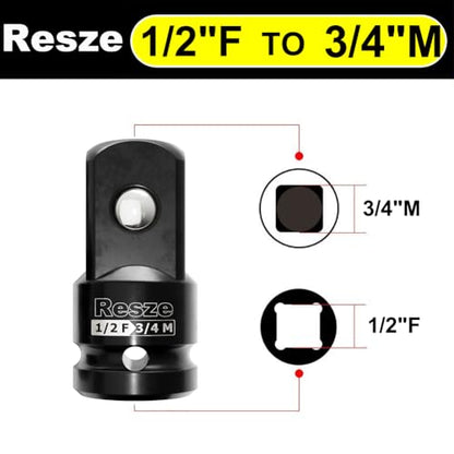Resze 2PCS Impact Socket Adapter and Reducer Set,3/4"to 1/2" & 1/2"to 3/4" Drive Socket Adapter Set, Square Adapter Breaker Bar Wrench Conversion Kit Mechanic tools - size: 2PC