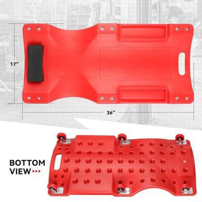 Auto Dynasty 36 Inches Mechanic Creeper, Automotive Garage Repair Low Profile Under Car Rolling Creeper with Padded Headrest, Plastic, Red - color: Red, size: 36" L