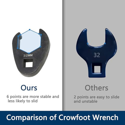 DPTOOL Crows foot Wrench Set Metric 8-32mm Flare Nut Crowfoot Wrench Set | 1/2" and 3/8” Drive 6 Point Crows Feet Wrench Set 21Pcs Flare Nut Wrench Kit for Removing Nuts from hard-to-reach Areas