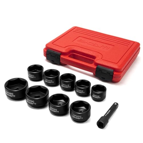 LLNDEI 10 Pieces 3/8" Drive Low Profile Oil Filter Socket Set, Oil Filter Cap Removal Tool kit, Metric(24mm-38mm) with 75mm Extension Bar, Cr-v Steel for Anti-Rust & Corrosion.