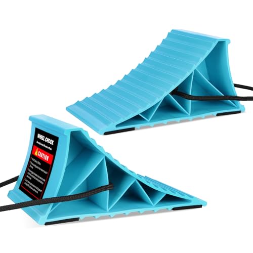Wheel Chocks 2-Pack, Hard Plastic RV Tire Chocks with Handles for Easy Removal, Lightweight Non-Slip Wheel Stoppers for Trailers, Trucks, Ramps, Workshops and Uneven Ground, Blue - color: Blue-2 Pack