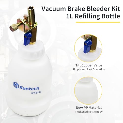 Kuntech Vacuum Brake Bleeder Kit with 2L Brake Fluid Extractor and 1L Refilling Bottle, One Person Pneumatic Vacuum Bleeder Tools, Air Pressure Brake Bleeder Tools for Auto Car Truck