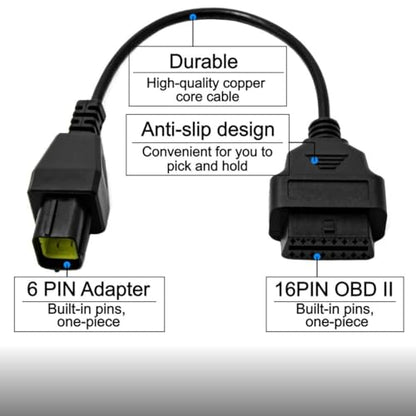 16 Pin 6 Pin OBD2 OBDII Motorcycle Diagnostic Cable Adapter Compatible with Husqvarna - color: For Husqvarna 6Pin