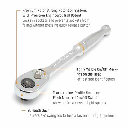 GEARWRENCH 1/2" Drive 90-Tooth Quick Release Teardrop Ratchet | 81309T - style: 1/2" Drive