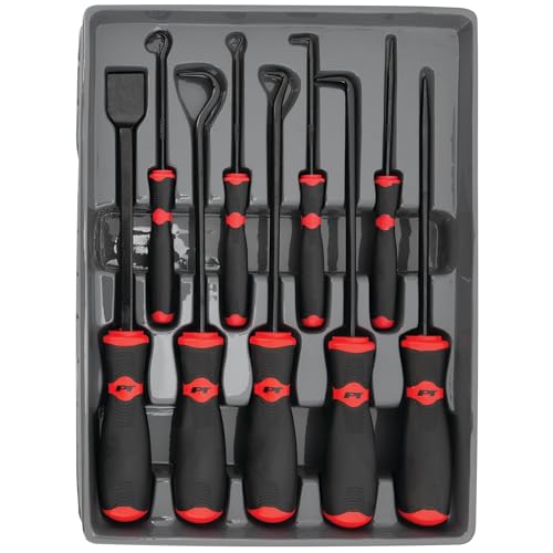 Performance Tool W948 9-Piece Hook/Pick/Scraper Set,Black/Red