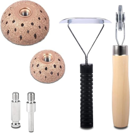 4-Piece Tire Repair Tool Kit Includes 42mm/55mm Tungsten Steel polishing Wheels, tire Patch Roller, Scraper, and Automotive tire Grinding and polishing Accessory Set.