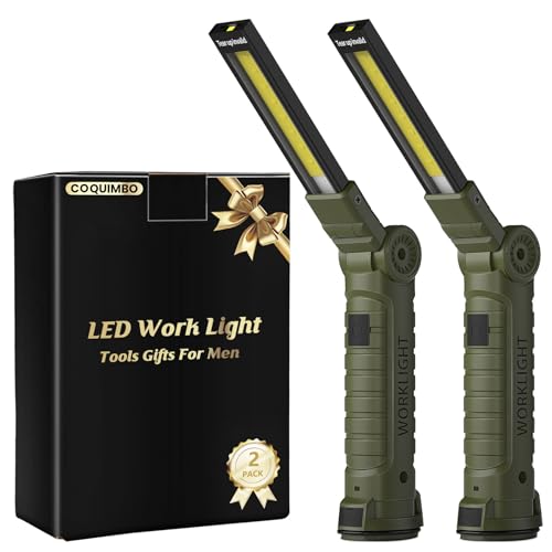 Coquimbo Tool Gifts for Men Him, Rechargeable LED Work Light, 2 Pack Green | Grill Light, Flashlight, Magnetic Base and Hook, 5 Modes 360° Rotate, Mechanic Light, Dad Husband Mens Birthday Gifts - color: Green, size: 2 Pack