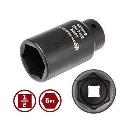 Powerbuilt 30mm Axle Nut Socket, 1/2-Inch Drive, 6 Point, Extra Deep, Remove Axles Shaft Nuts - 648469 - size: 30mm