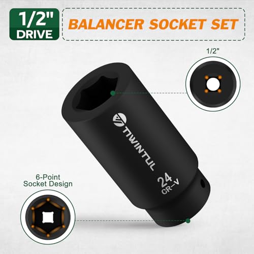 1/2" Drive Crank Bolt Socket Set, 7Pcs Harmonic Balancer Socket | 6-Point Deep Impack Socket, 3 Times Momentum Power of Crank Bolt Removal Tool, 17/19/21/22/24/27mm, 3/4"-1/2" Adapter - size: 7pcs-1/2"