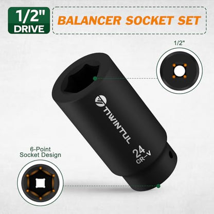 1/2" Drive Crank Bolt Socket Set, 7Pcs Harmonic Balancer Socket | 6-Point Deep Impack Socket, 3 Times Momentum Power of Crank Bolt Removal Tool, 17/19/21/22/24/27mm, 3/4"-1/2" Adapter - size: 7pcs-1/2"