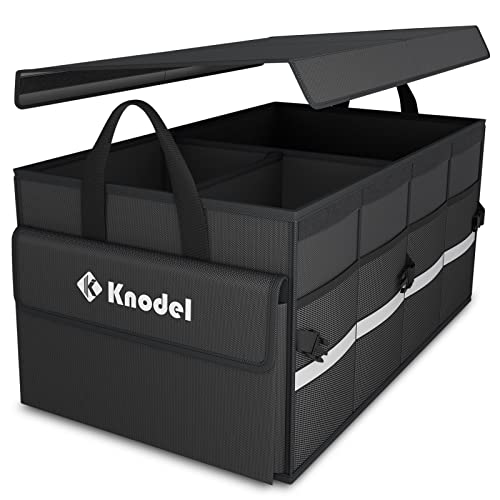 K KNODEL Trunk Organizer with Lid for Car, SUV, and Truck (Medium, Black) | Collapsible Car Storage Organizer, Car Organizers and Storage for Sedan, Cargo Organizer, Car Bin, Basket,Bag, Organization - color: Black, size: Medium-With Lid