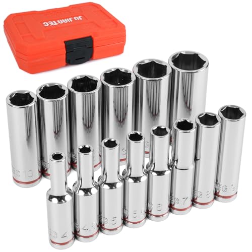 1/4" Drive Metric Master Socket Set, 14-Piece Deep Hex Socket Set (4mm-15mm), Cover Most Commonly Sizes, 6 Point, Chrome Vanadium Steel with Molded Case - size: Deep, style: 14pcs-metric