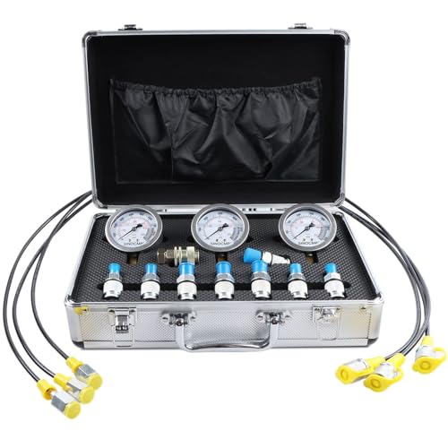 Hydraulic Pressure Test Kit with 3 Gauges 25/40/60 Mpa, 9 Couplings, 3 Test Hoses, Hydraulic Gauge Tester Set for Excavator Construction Machinery - size: Silver 3 gaugs 9 couplings