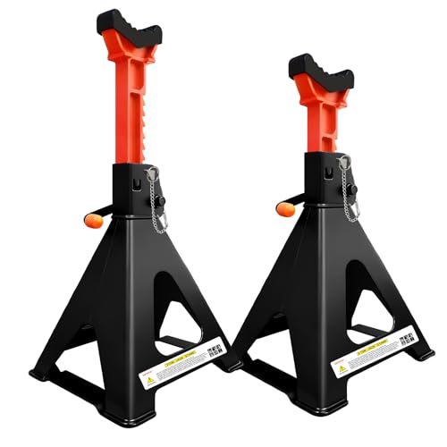 Upgraded 3 Ton Jack Stands (6,600 LBs) with 2 Crossbars & Double Locking - Heavy Duty Car Jack Stand for Trucks, SUV, Car, UTV/ATV Garage Lifting Tool, 11.61" to 16.34" Height, 1 Pair - color: Black+Orange, size: 3 Ton Double Locking with Crossbars