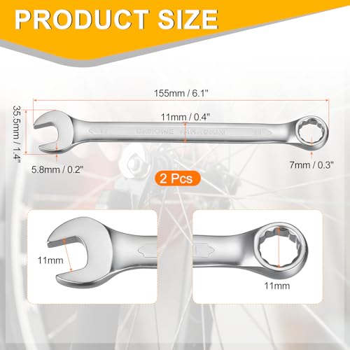 HARFINGTON 2Pcs Metric Combination Wrench 11mm Open End & 15-Degree Offset 12-Point Box End Chrome Vanadium Steel Industrial Grade Double Ended Wrenches Spanners Tools - size: 11mm