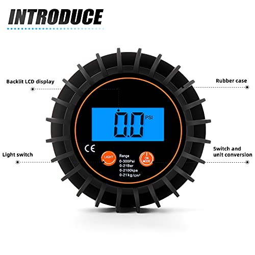 MEANLIN MEASURE 0-300psi Pressure Gauge with 1/8'' NPT Back Connector and Rubber Protector,LED Digital Display,Accuracy 1% .F.S. - size: 0 - 300 PSI, style: Back Mount