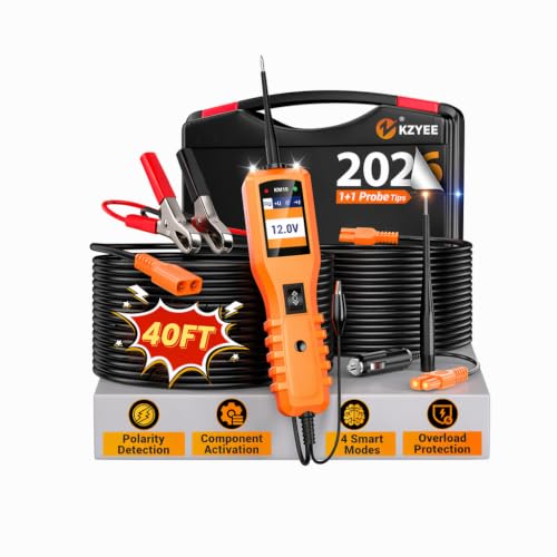 KZYEE KM10 Power Circuit Probe Tester with Live Waveform Display & Component Activation, 12V–24V Automotive Electrical Tester for Short Finding, Wire Tracing & Circuit Diagnostics, 40FT Reach - color: Red-Orange
