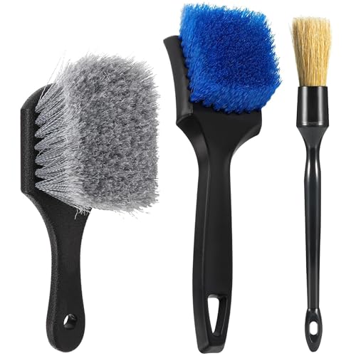 3Pcs Wheel Brush Kit, Soft Stiff Bristle Car Wheel Cleaner Brush for Tire & Rim Cleaning, Safe for Cars, Trucks, SUVs, Motorcycles, RVs - Ideal for Car Detailing (3)