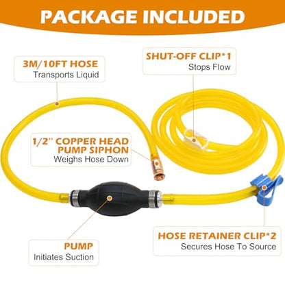 Gasoline Transfer Pump - Fuel Transfer Pump, Gas Pump Portable Hand Fuel Siphon Pump, Oil, Diesel, Water, Liquid, Fluid, High Flow 10 Ft Siphon Hose for Gasoline - color: Yellow