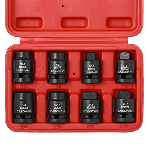 CASOMAN 8PCS 1/2-Inch Drive Pipe Plug Socket Set, Cr-Mo, SAE, Male/Female Set, 7/16", 1/2", 5/8", 9/16", Tapered Male Square Drive, Chamfered Female Square Drive - size: 1/2"Dr.