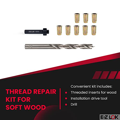 E-Z Hex Thread Repair Kit for Soft Wood Flanged Threaded Inserts 1/4-20 x 20mm, Drill, Installation Tool - size: 1/4-20 x 20mm, style: Flanged