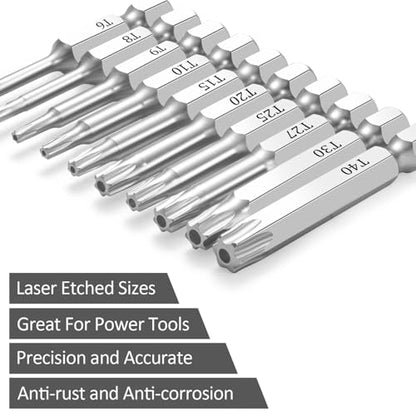 10 Piece Security Torx Bit Set (T6-T40), 1/4 Inch Hex Shank S2 Steel Magnetic Tamper Proof star screwdriver bit set 2" Long - style: T6-T40